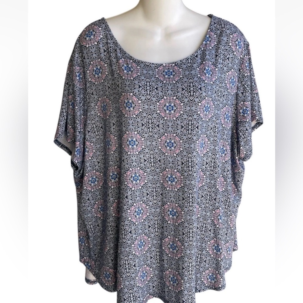 Philosophy Blue Pink Paisley Top Short Sleeves Soft Rayon Blend Woman's 3X NWT